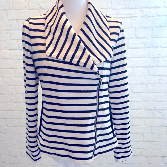 Gap Striped Cotton Moto Knit Jacket, Size M - Picture 2 of 9